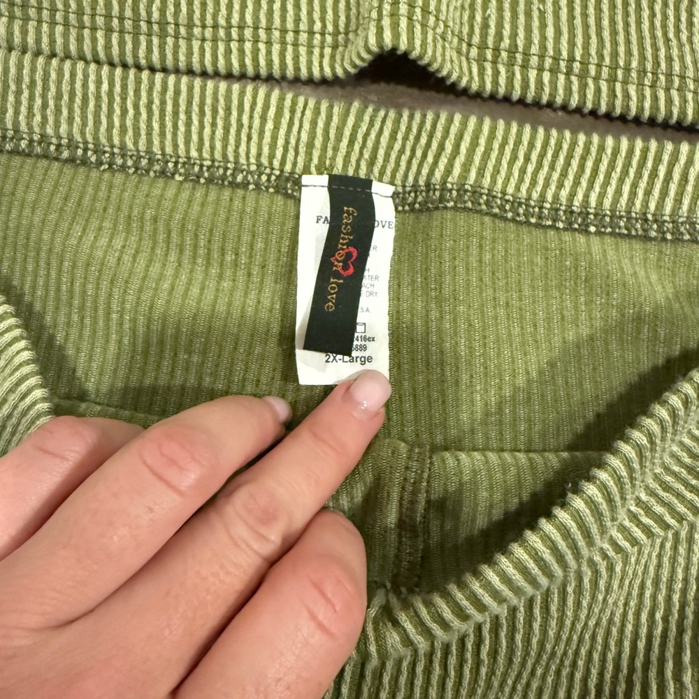 Fashion Love 2-Piece Ribbed Lounge Set – Olive Green – Size 2X - Picture 3 of 4